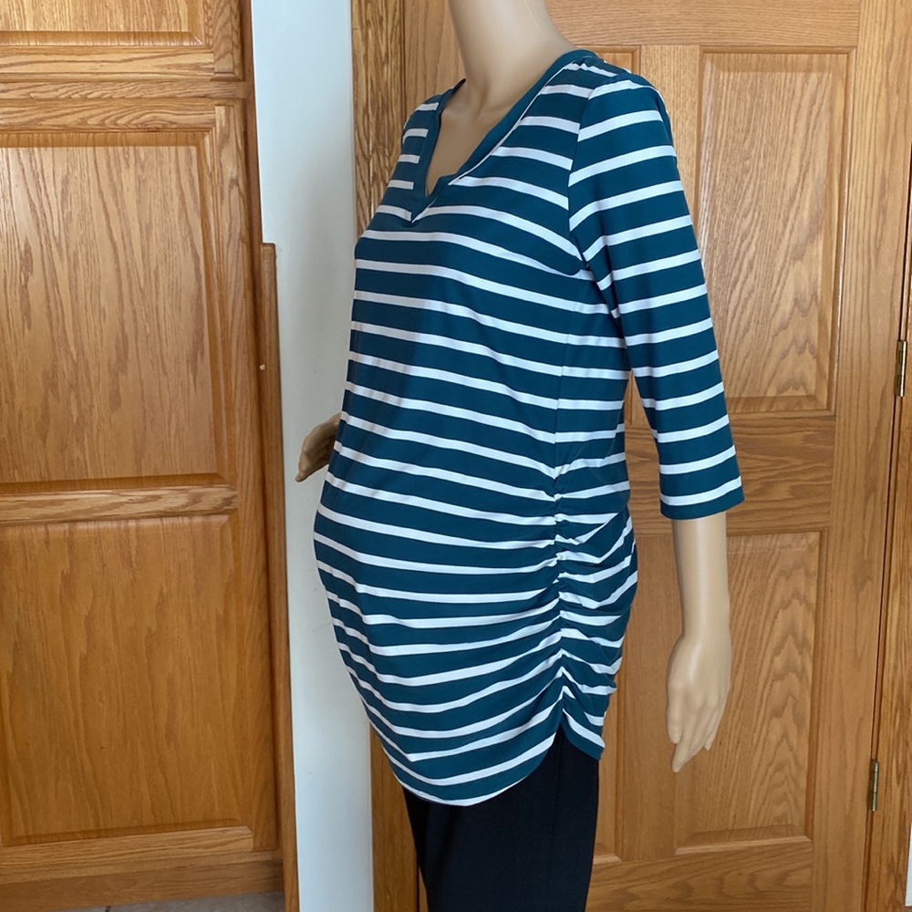 Full Moon maternity green and white striped top